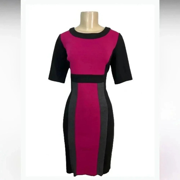 9&co pink BLACK GRAT COLOR BLOCK DRESS MIDI LENGTH SHORT SLEEVE SIZE 6 - Picture 1 of 8